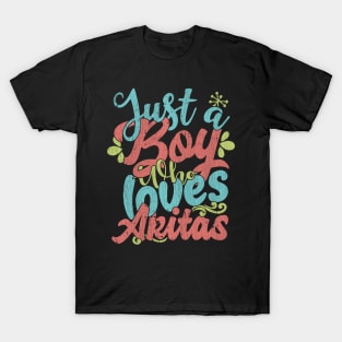 Just A Boy Who Loves Akitas dog Gift graphic T-Shirt